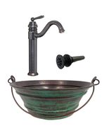 15&quot; Round Copper Bucket Vessel Sink with GREEN Patina, Faucet &amp; Drain In... - $491.47 CAD