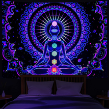 Black light Seven Chakras Yoga Hippie Tapestry Wall Hanging UV Reactive 50&quot;x60&quot; - £19.52 GBP