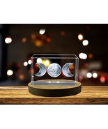 LED Base included | Elegant Triple Moon Symbol Engraved Crystal Sculptur... - $35.46 CAD+