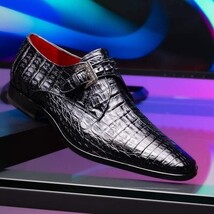 genuine caiman crocodile dress monk strap Shoes Rovigo Black image 10