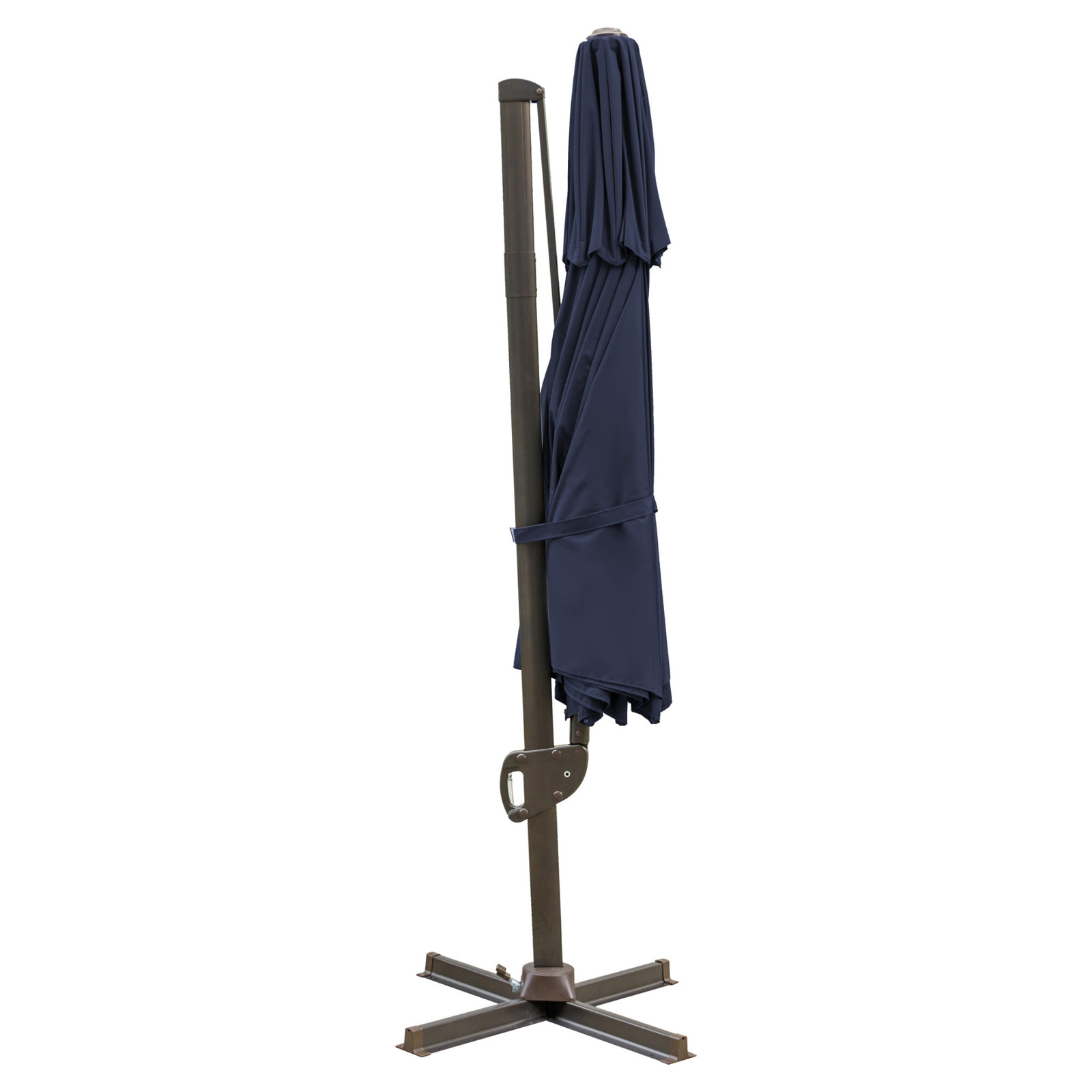 11.5&#39; Navy Blue Polyester Round Tilt Cantilever Patio Umbrella With Stand - $475.86