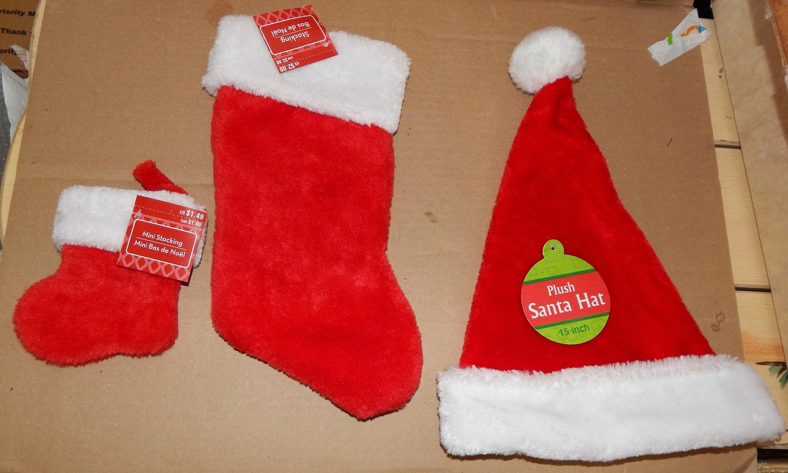Christmas Stockings Mini Size 6&quot; &amp; 13&quot; One &amp; Santa Hat 15&quot; Child Size 91F - $6.49