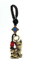 Cat Keyring Solid Brass Lanyard Chinese Bead Button Cord Purse Bag Charm - £6.97 GBP