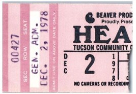 Vintage Cœur Concert Ticket Stub Décembre 2 1978 Tucson Arizona - £40.44 GBP