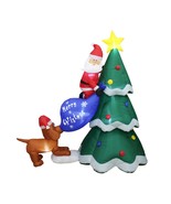 6 Foot Tall Inflatable Dog Chase Santa to Christmas Tree Yard Outdoor De... - $49.49