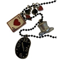 Alice in Wonderland Vintage Necklace with 4 Charms &amp; 3 Pendants Metal 34&quot; - £15.50 GBP
