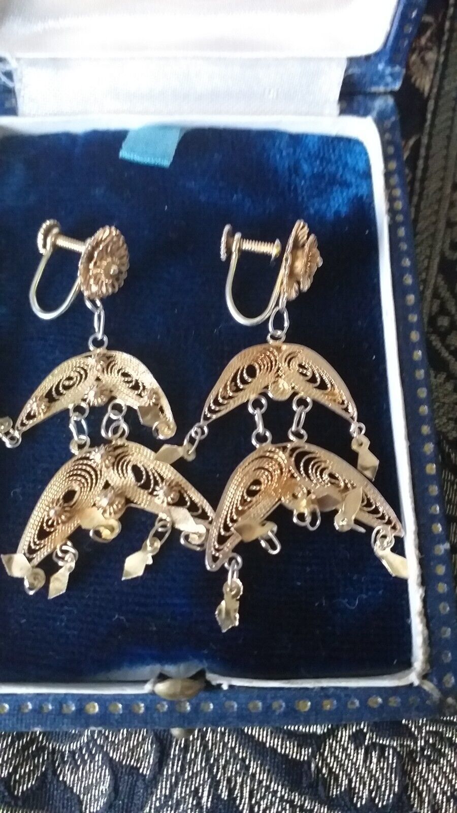 Vintage 1970-s 14 Ct Rolled Gold Long Chandelier Large Earrings - $74.25