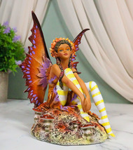 Amy Brown Fantasy Fall Ebony Fairy Sitting On Rock Garden Autumn Winds Figurine - £43.24 GBP