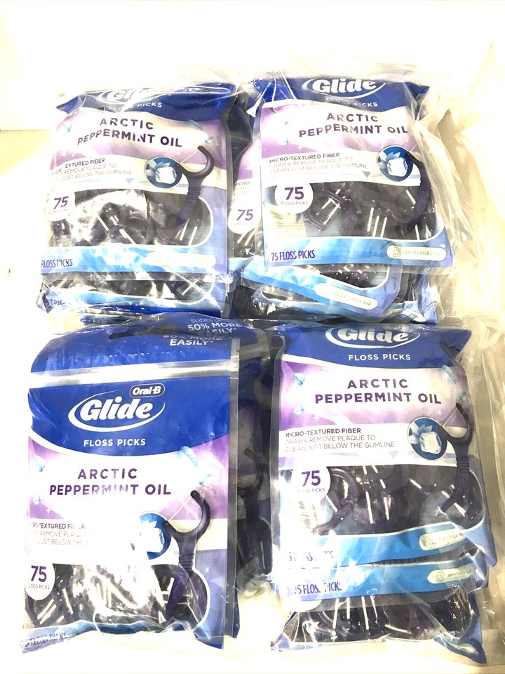 Oral-B Glide Dental Floss Picks Arctic Peppermint Oil Flavor 75 Count Pack of 12 - $49.49