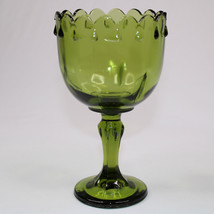 VINTAGE Indiana Glass Olive Green Tear Drop Pattern Goblet Cup Compote G... - $11.18