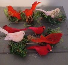 Vintage Lot Christmas Florals Poinsettia Picks Stems Decor Wreath Birds ... - $25.00