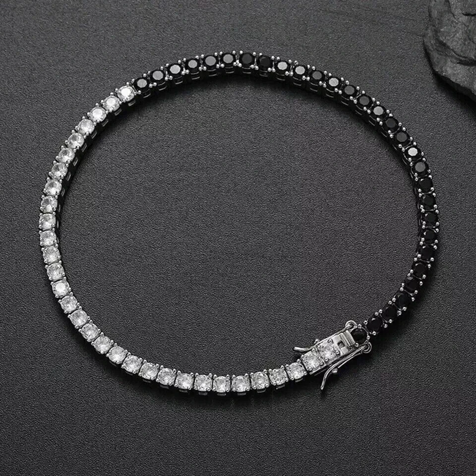 18K Gold Black Onyx White Sapphire Tennis Bracelet Silver Anniversary Wo... - $239.33 CAD+