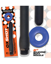 Oxballs Oxshot 6&quot; Silicone Butt Nozzle w/Flex Cockring - Black/Blue - $43.99