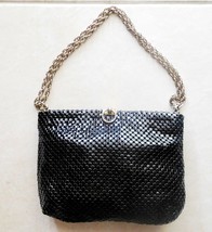 Purse Bag Handbag Whiting &amp; Davis Chain Handle Black Metal Mesh Vintage (CC) - £23.31 GBP