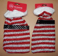 Christmas Wine Bottle Bags 2 Each Red White Silver 91U - $4.49