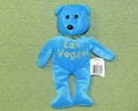 LAS VEGAS BLUE TEDDY BEAR PLUSH BEANBAG 8&quot; SOUVENIR NEVADA C D SALES STU... - $4.50