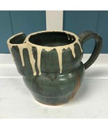 Vintage 5” handmade drip glaze heavy stoneware creamer mug signed - $43.76