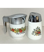 Gemco Vintage Sugar Shaker &amp; Creamer Milk Glass Chrome Lid Santa Barbara... - $472.16 MXN