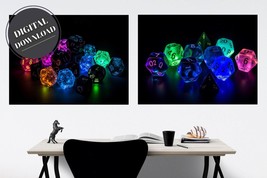 Artisan PRINTABLE wall art, 20 Sided Dice Black Light style Print (Set o... - £2.79 GBP