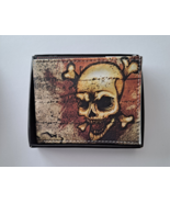 Skull Head with Cross bones Leather Bi-Fold Bifold Wallet - $12.99