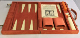 Vintage Backgammon Game Travel Briefcase Complete Corduroy Leather Chips... - $26.14