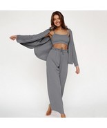 Women&#39;s Fashion Solid Color Pajamas Undershirt Three-piece Set - £46.81 GBP