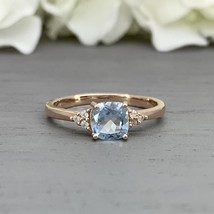 1.25Ct Cushion Cut Aquamarine Wedding Engagement Ring 14k Rose Gold Finish - £67.93 GBP