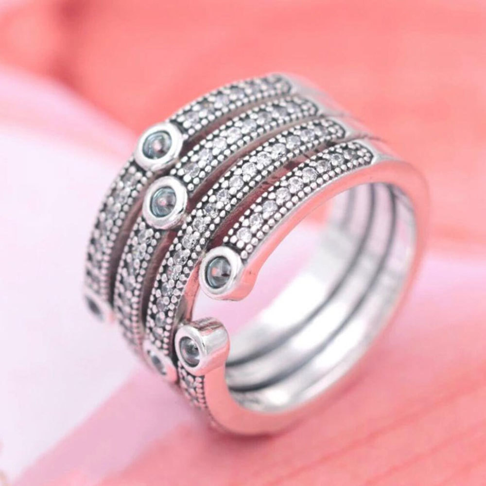 925 Sterling Silver Shimmering Ocean Ring & Blue Zirconia For Women
