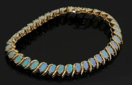 16Ct Marquise Simulated Fire Opal S Link Tennis Bracelet Gold Plated 925 Silver - £156.23 GBP