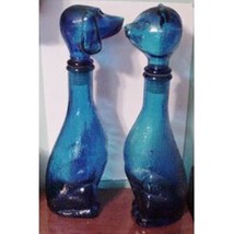 Dog and Cat Decanter Set Glass Bottles Cobalt Blue - £211.33 GBP
