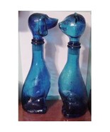 Dog and Cat Decanter Set Glass Bottles Cobalt Blue - £211.82 GBP