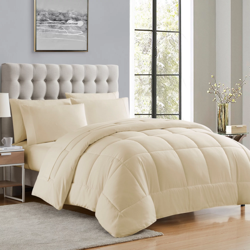 Luxury Cream 7-Piece Bed in a Bag down Alternative Comforter Set, King - £55.42 GBP