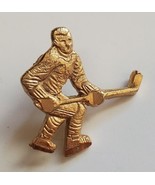 Goldtone HOCKEY PLAYER Lapel Hat Vest Pin Pinchback Hockey Fan - £11.29 GBP