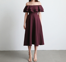 Burgundy Off Shoulder Midi Dress Women Custom Plus Size Graduation Midi Dress