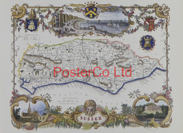 Sussex Map - Framed Print - 11&quot;H x 14&quot;W - £25.57 GBP