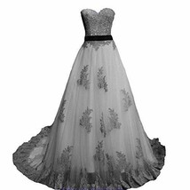 Vintage Gray Lace Long A Line Sweetheart White Prom Dress Wedding Gown US 14 - £134.16 GBP