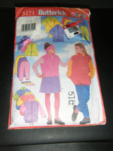 Butterick 5171 Girl&#39;s Unlined Jacket Vest Skirt Pants &amp; Headband Pattern - Sz 12 - £9.12 GBP