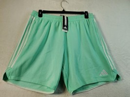 adidas Soccer Shorts Mens XL Green Fleece Pockets Logo Pull On Elastic W... - £13.82 GBP