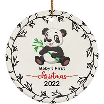 Cute Panda Baby Bear First Christmas Round OrnamentWreath 2022 Ornaments Gift - £11.82 GBP