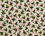 Cotton Vintage Christmas Holly and Ivy Winter Cream Fabric Print by Yard... - $14.95