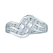 14k White Gold Womens Princess Diamond Contoured Cluster Ring 1.00 Cttw - £915.70 GBP