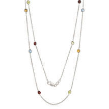 925 Sterling Silver Necklace By The Yard With Round Shaped Muli-Color C.Z  - $53.44+