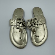 Tory Burch Miller Logo Patent Leather Sandals Vintage Vachetta Metallic Sz 8.5 - £60.14 GBP