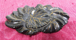 Vintage Bakelite Dichroic Black Green 3 1/2&quot; Leaf Brooch Pin Simichrome Tested - £266.78 GBP