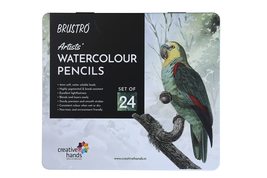 BRUSTRO Artists Watercolour Pencil |Set of 24 (in Elegant tin Box)|Ideal... - $58.99