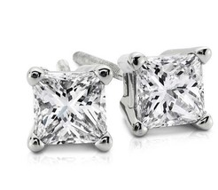 1.00CT Princess Cut Genuine F/SI1 Diamond 14K Solid White Gold Stud Earrings - £1,181.56 GBP