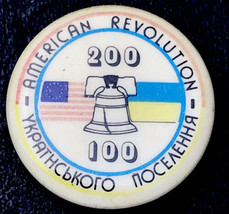 Ukraine USA Revolution Liberty Bell Flag 1976 Pin Button Vintage 100 And... - $10.05