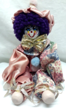 Jester Wood Clown Shelf Sitter Poseable Rag 8&quot; Hand painted Vintage Doll Yarn - £14.87 GBP