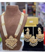 Kundan Jadau Earrings Tikka Jewelry Set Necklace Jadau RaniHaar WhITE Color - £29.10 GBP