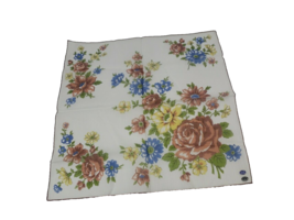 Vintage Floral Handkerchief Hanky Blue, Brown &amp; Yellow Flowers Woven Switzerland - £8.88 GBP